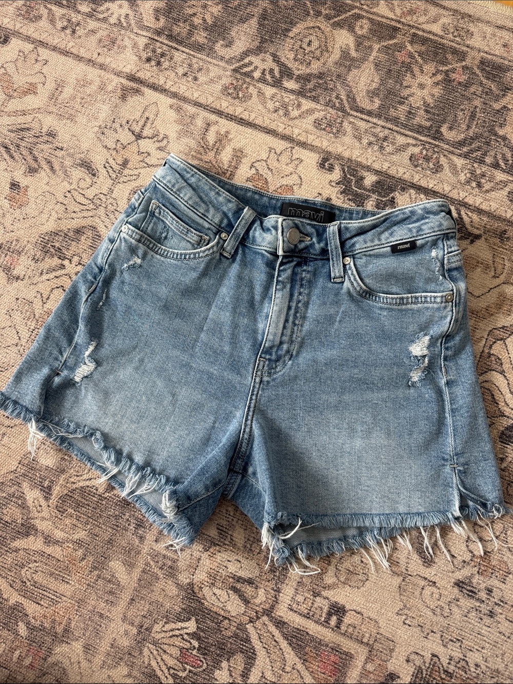 Mavi Light Blue Distressed Denim Jean Shorts